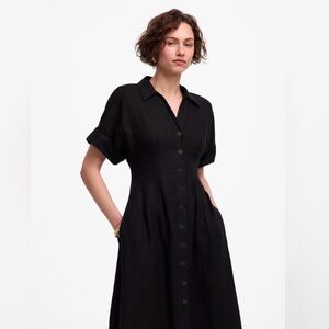 Madewell Pleated Midi Linen Shirtdress - Size Small - Jet Black NWT